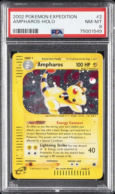 2002 POKEMON EXPEDITION #2 AMPHAROS-HOLO PSA 8