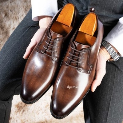 British Men's Lace Up Real Leather Formal Dress Business Wedding Derby Shoes New