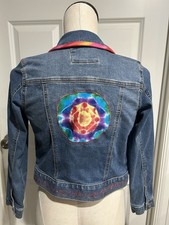 Button Up Blue Jean Denim Jacket Size Large 10/12 Girls Decorated. SO