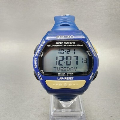 Seiko Super Runner Watch Men 43mm Digital Blue Tone Chrono Timer