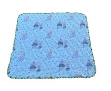 Vintage Baby Quilt Blanket Blue Kitten Puppy Flower Cart Pastel 80s 90s Nursery