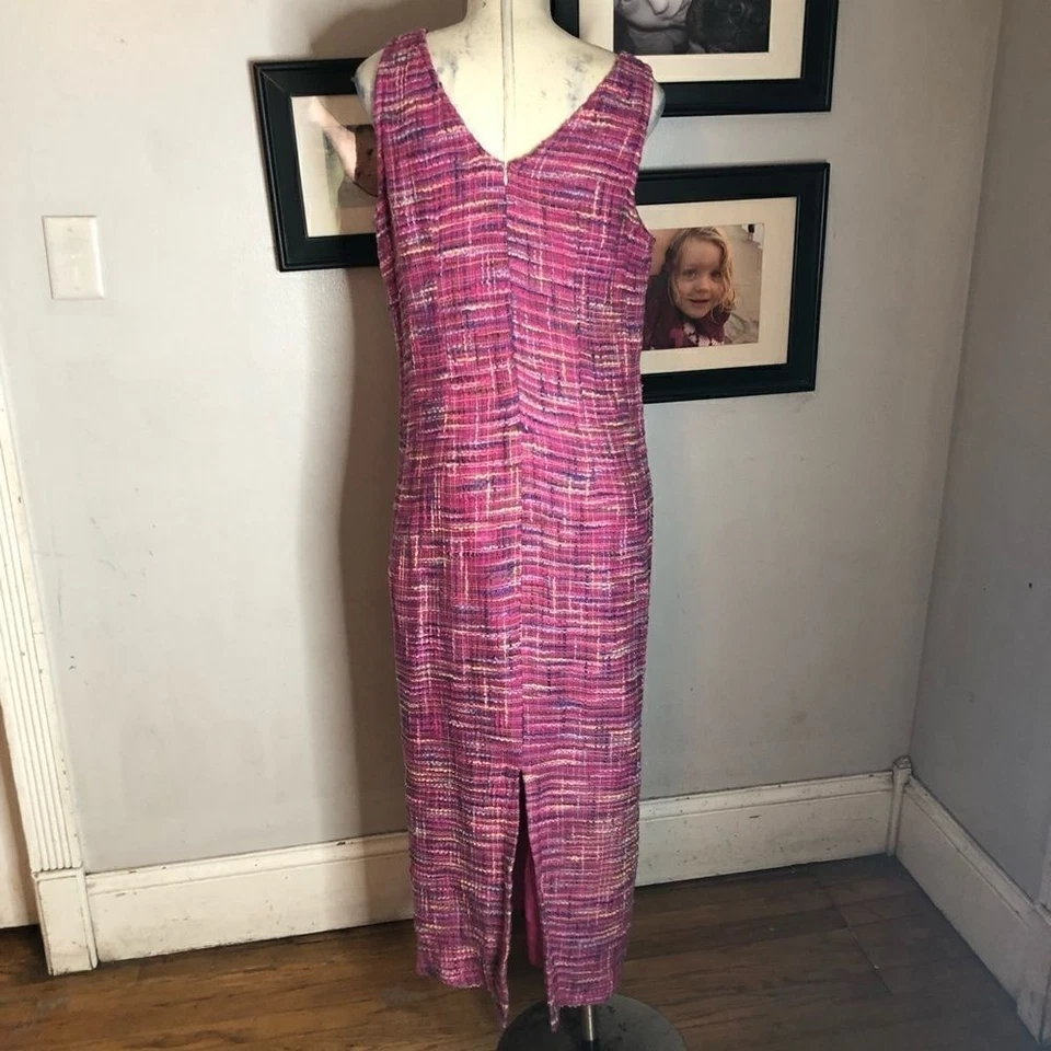 Vintage MOLATO Silk Pink Tweed Patchwork Hippie 70s Maxi Dress Duster Jacket - Image 3 of 4