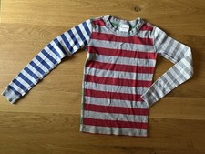 EUC Hanna Andersson Striped Long Sleeve Pajama Top Size 10, 140cm Red Blue Gray