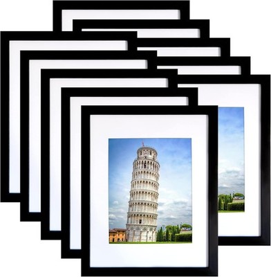11X14 Picture Frame Set of 10, Display Pictures 8X10 with Mat or 11X14 Prints
