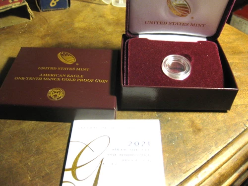 2021 W AMERICAN EAGLE 1/10 oz. OUNCE $5 GOLD PROOF BOX,   TYPE 2 COA - NO COINS