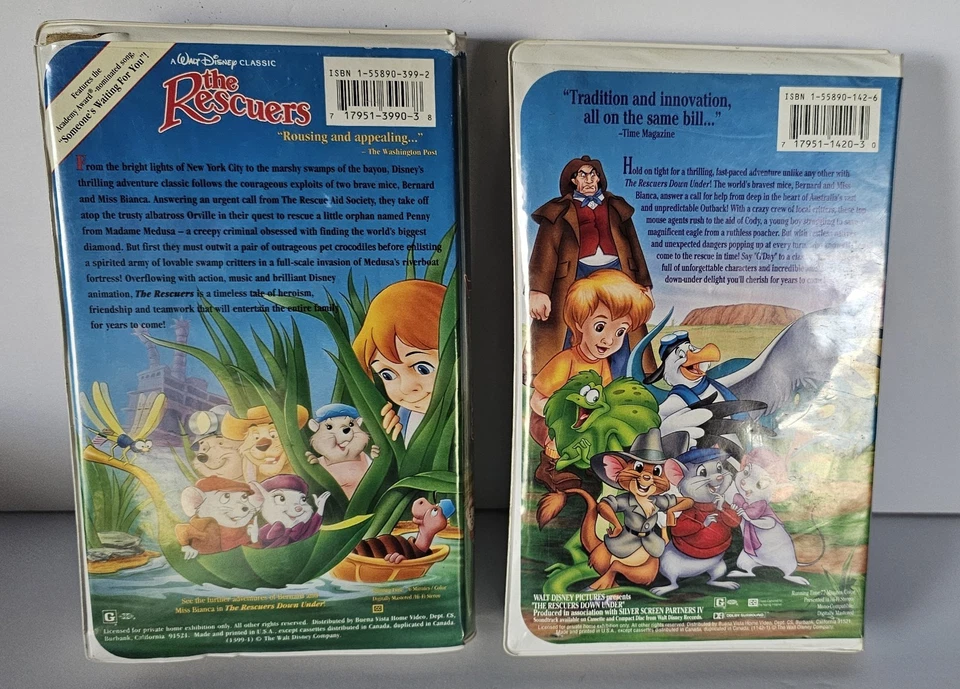The Rescuers #1399 & The Rescuers Down Under #1142 VHS DISNEY BLACK DIAMOND PreO - Image 2 of 4