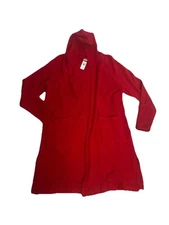 NWT Soma Boucle Cardigan Wrap Hooded Soft Cozy Patch Pockets  Red Robe XL
