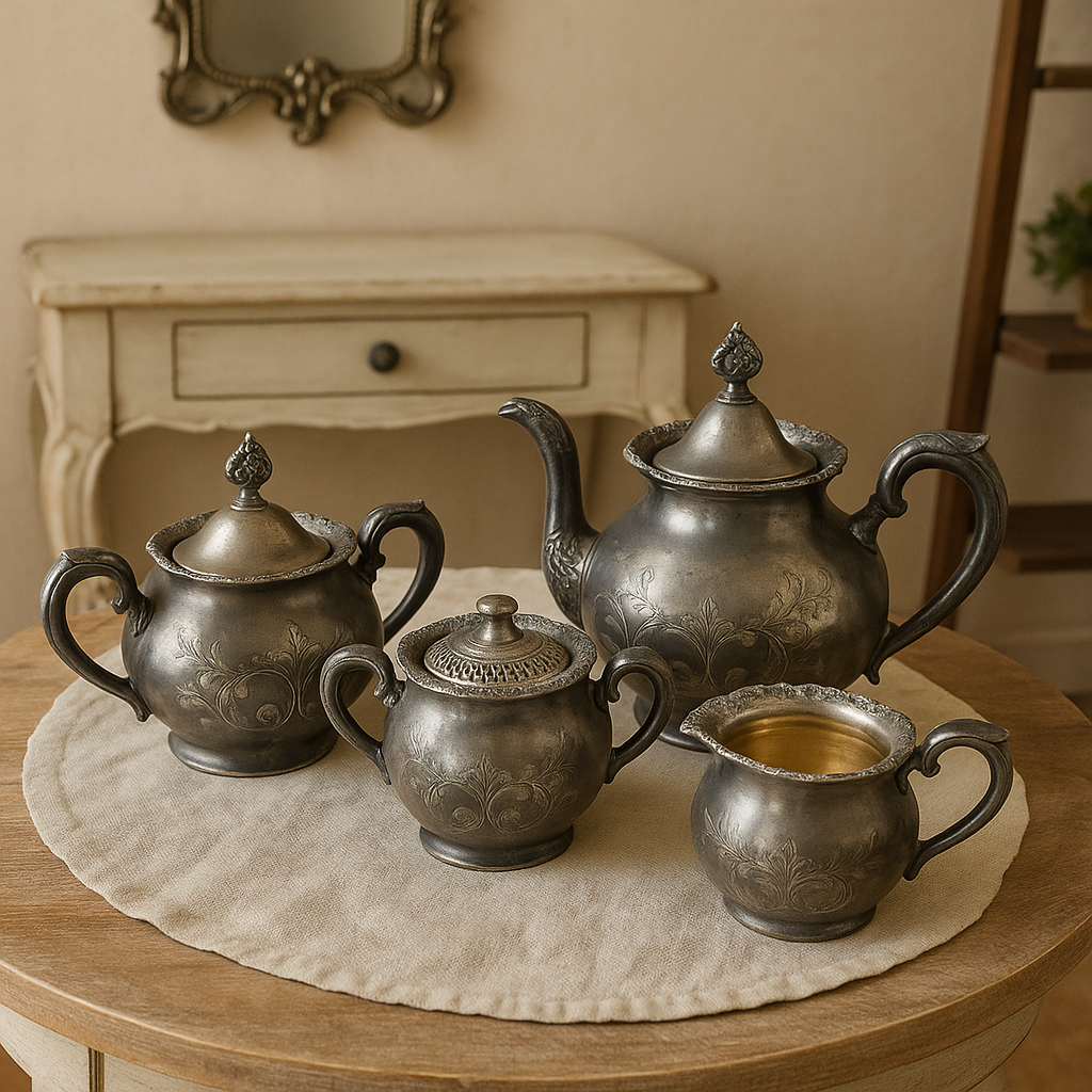 Antique Van Bergh Quadruple Silverplate Tea Set 4 Pc Pat. 1898
