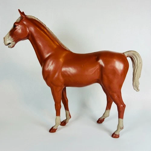 Vintage Marx Toys Plastic Horse Figure Brown White Mane Made in USA 12"