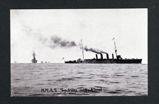 Shipping H.M.A.S. Sydney with Fleet. Early Postcard.