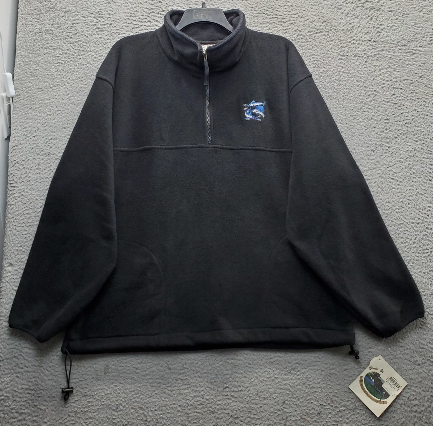 Bìmini Bay Quarter-Zip Fleece Jacket Mens XL Black Marlin Sailfish Drawcord Hem