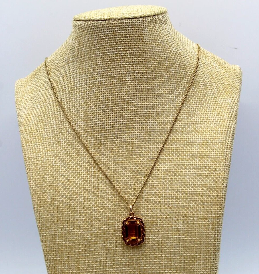 Ancien Pendentif en Plaqué Or Jaune Orné d'un Verre Taillé Jaune - Photo 2/4