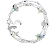 Multi Layer Silver-Tone Chain Beaded Anklet Ankle Bracelet