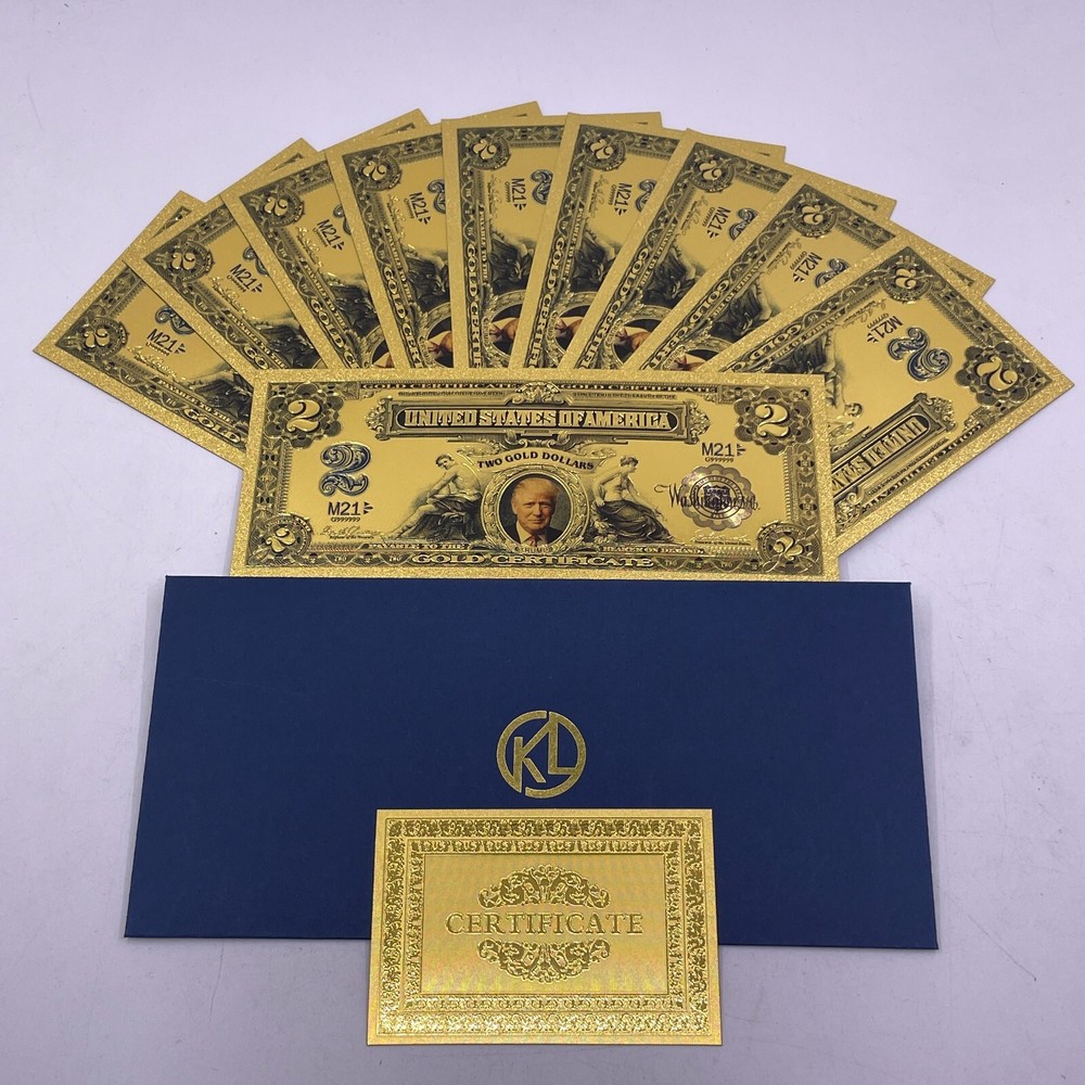 10pc President Donald Trump 2 Dollar Bill Gold Foil Banknote Certifcate For Fans