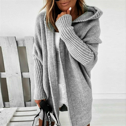 NEU Damen Winter Warm Lange Strickjacke Mantel Kapuze Langarm Cardigan Outwear - Bild 29 von 37