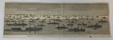 1864 magazine engraving~ DEPARTURE UNION FLEET FROM NEWPORT NEWS, VIRGINIA