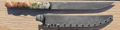 Half Face Blades Damascus Washizaki Short Sword Rams Horn Dragon Skin Koa Wood