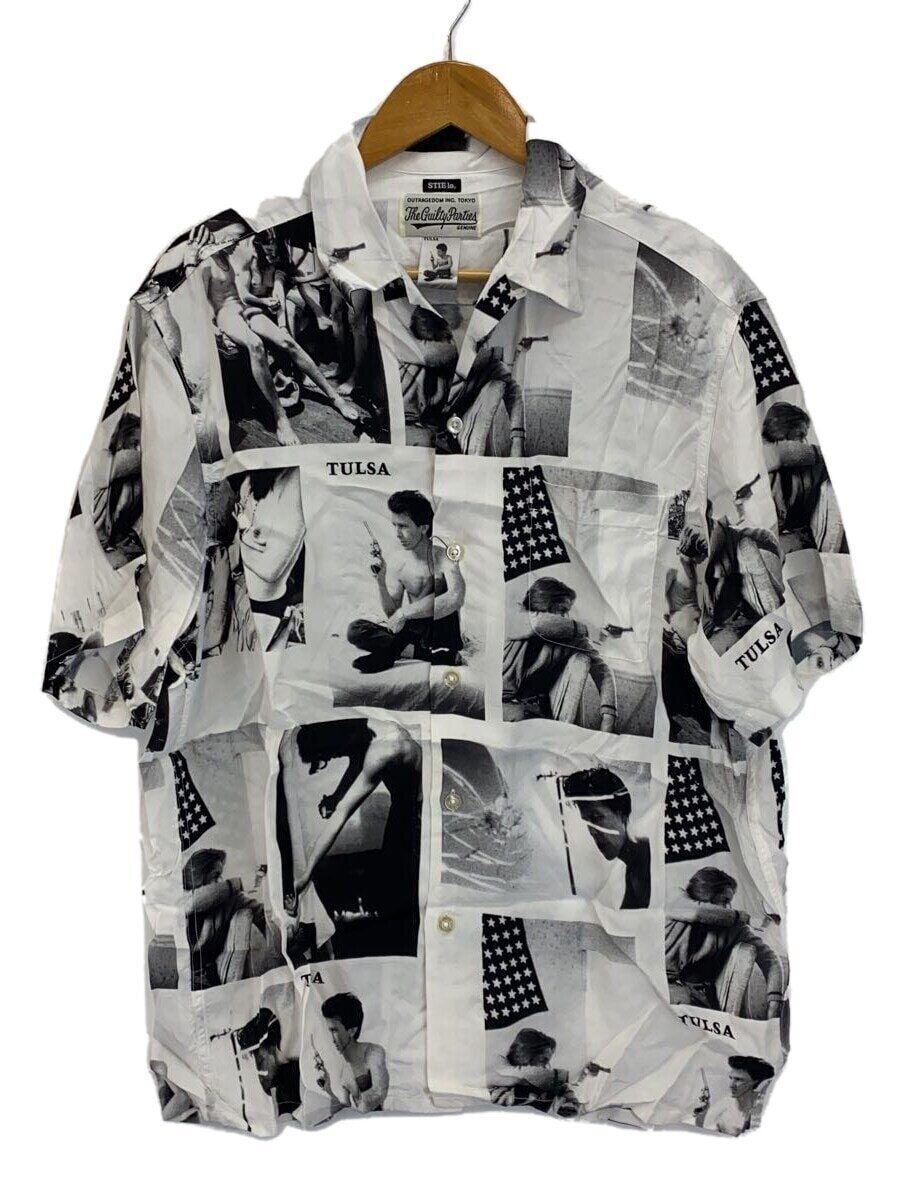 WACKO MARIA SHORT SLEEVE SHIRT L RAYON White TOTAL PATTERN LARRY 