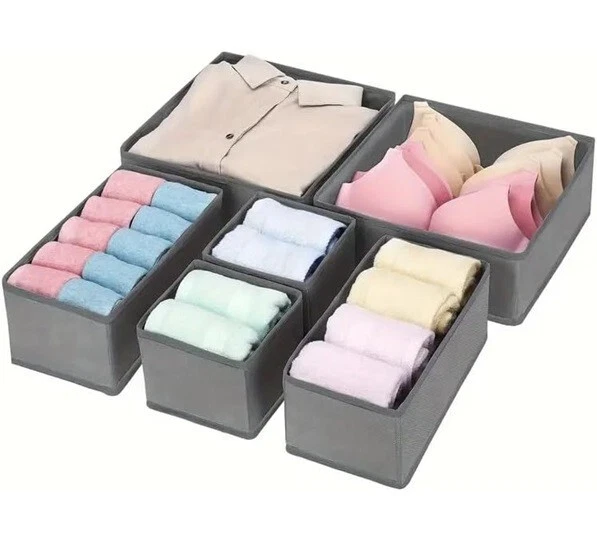 6 Piece Foldable Storage Drawer Organiser Box Tidy Socks Bra Ties Draw Divider - Image 2 of 4