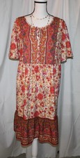 Colorful Orange Floral Short Sleeve Polyester Peasant Dress w/Ruffle - Size 4XL