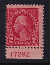 1923 Washington 2c carmine Sc 554 MNH bottom plate number single CV $15 (B01