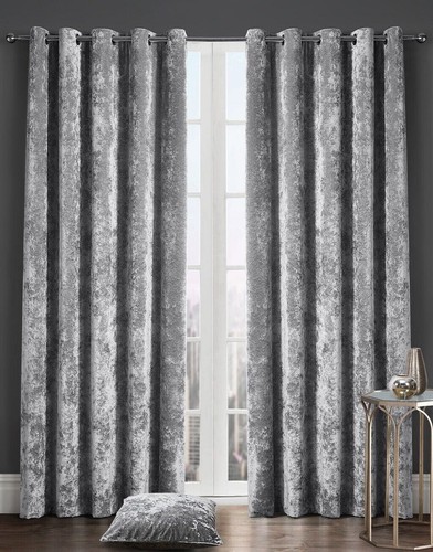 Luxury Fully Lined Eyelet Ring Top Ready Made Crushed Velvet Pair Of Curtains - Picture 5 of 19