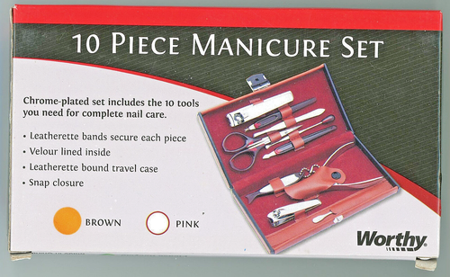 Manicure Set 10 pieces Velour Lined Leatherette Hard Case 6" x 3" x 1 1/8" New - Picture 2 of 3