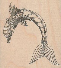 Steampunk Dolphin 3 x 3 1/4" Rubber Stamp, Steampunk Stamp, Steampunk Dolphin