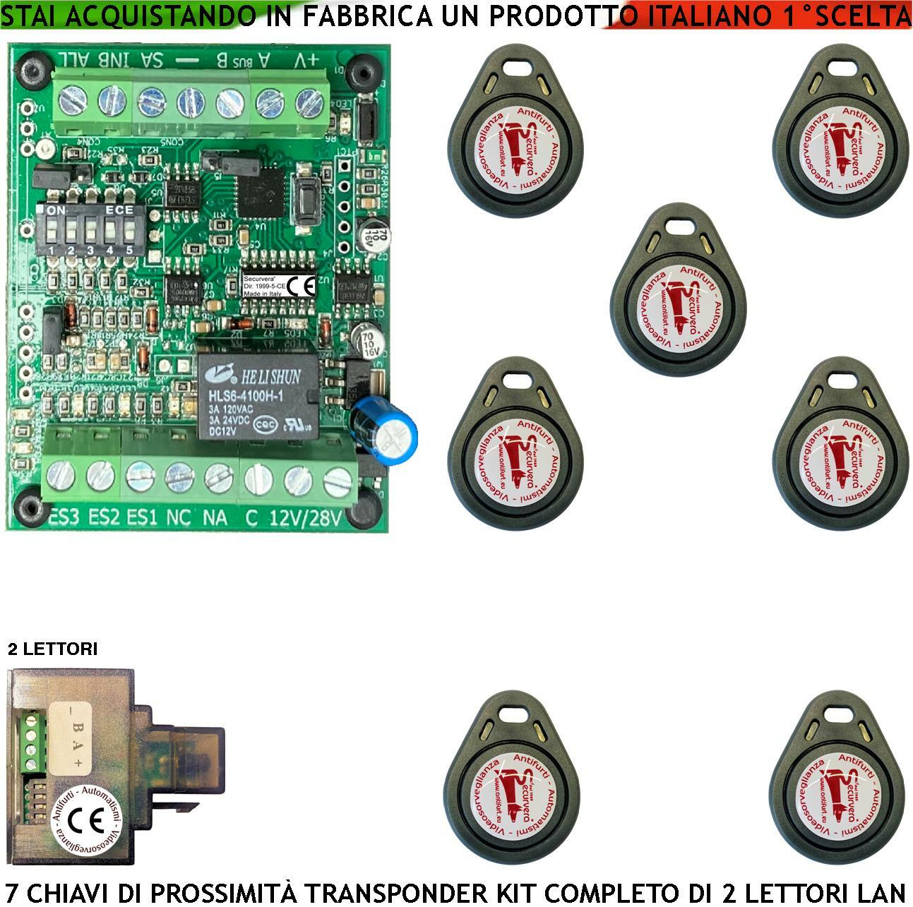 TRASPONDER PROSSIMITÀ KIT 7 CHIAVI DUE LETTORI ANTIFURTO CODICI CASUALI ALLARME