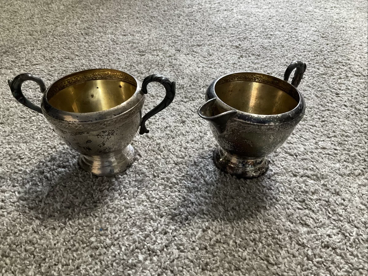 Vintage Essay Canada silver plated Creamer Sugar Bowl style 348