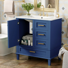 30''Vanity Bathroom Sink Vanity Equipped With High-Quality Hinges And Slides