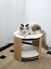 2 Story Cat Bed Condos Indoor Beech Wood Frame Cat Tower Soft Bed Pet Furniture