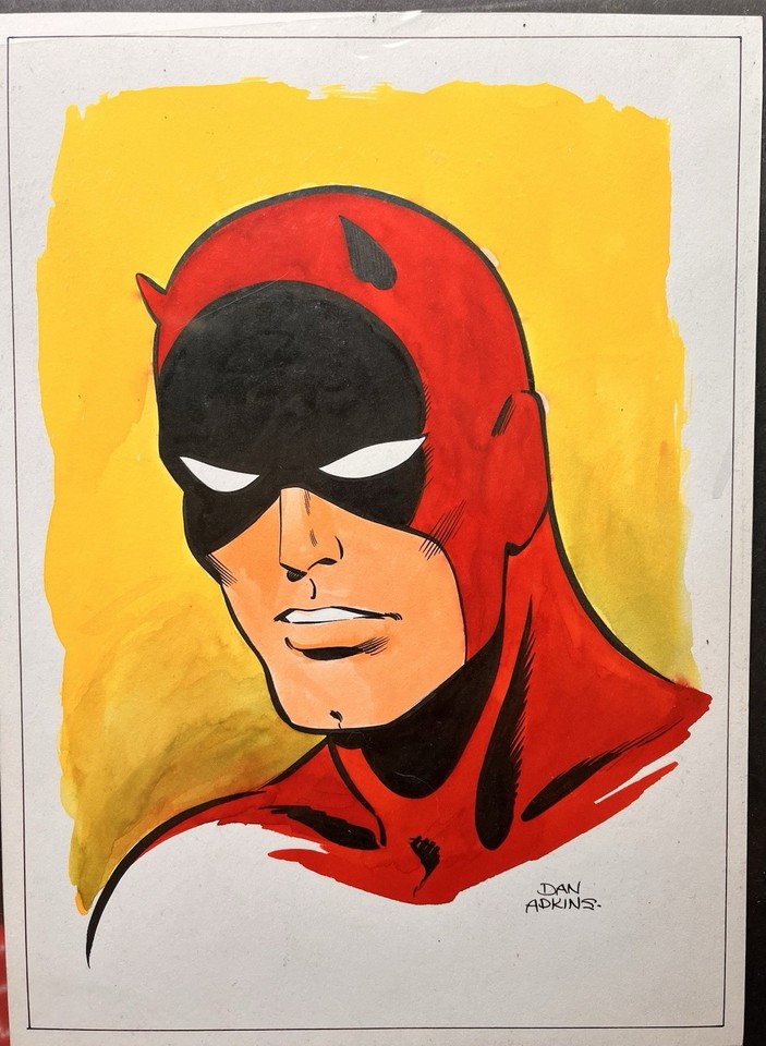 Original Comic Art Daredevil Marvel Dan Adkins Hand Drawn Colored Signed Comic Art