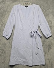 J Crew Dress Womens Size 4 Blue V Neck Wrap Tie Belted Knee Length 3/4 Sleeve