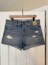 Madewell Mid-Rise Cut Off Denim Shorts Blue Light Wash Distressed Women's 29