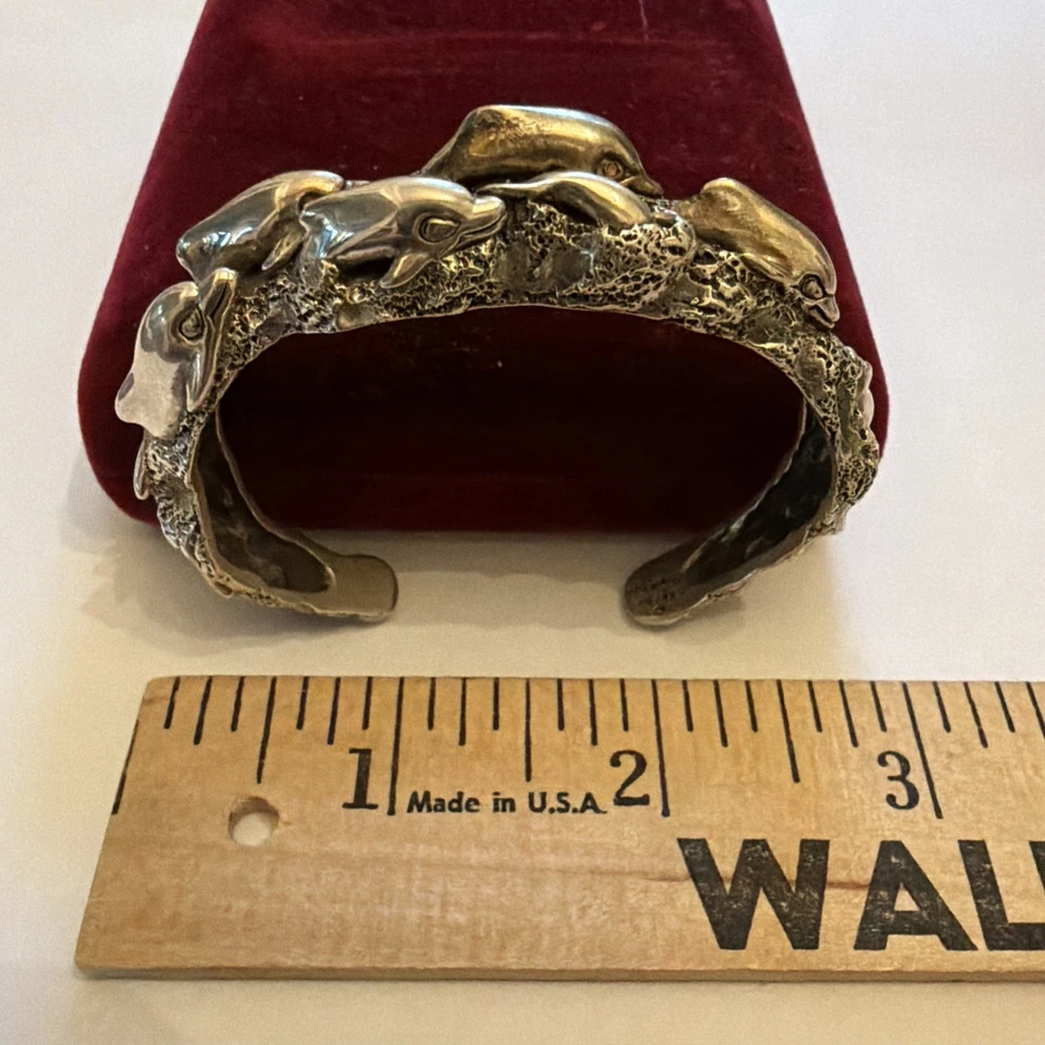 PULSERA BRAZALETE VINTAGE KABANA PLATA ESTERLINA 925 DELFINES EN ONDAS Foto 3 de 4