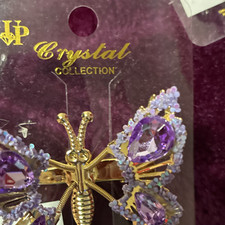Crystal Collection Gold Purple Butterfly Hair Clip Metal Rhinestone Decorative