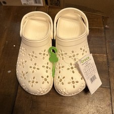 CROCS Classic Floral Cut-Out Clog 210927 Chalk White NEW J6