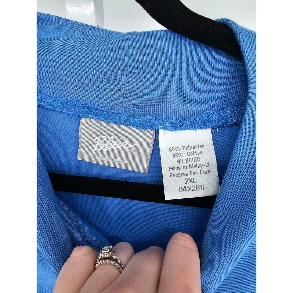 Pulôver feminino Blair azul sólido manga curta poliéster tamanho 2XL - Imagem 3 de 4