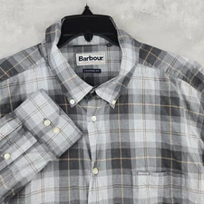 Barbour Long Sleeve Button Up Gray Plaid Mens 2XL Tailored Fit Cotton Cotton