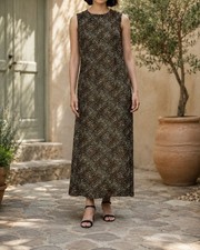 Vintage Karin Stevens Maxi  Dress Womens 10 Leopard Animal Print Sleeveless Chic