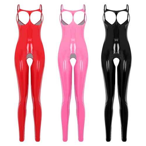 US Women's Bodysuit Faux Leather Babydoll Jumpsuit Bodycon Teddy Lingerie Romper - Picture 1 of 41