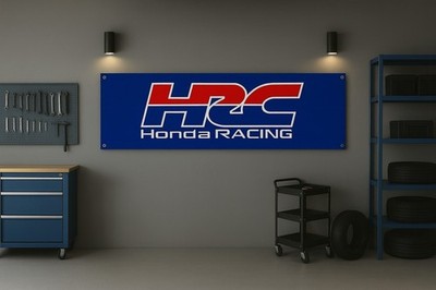 HRC Racing Logo Banner 71x24 Blue Garage Decor | Motorcycle Workshop ...