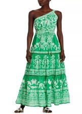 Farm Rio Anthropologie Green Tropical Pineapple One-Shoulder Maxi Dress Size L