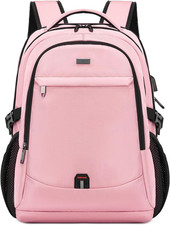 17 Inch Water Resistant Laptop Backpack with USB Charging Port - Pink