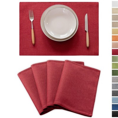 4 PCS Red Linen Placemats Heat Resistant Wipeable Cloth Mats 13x19 Inch Wine