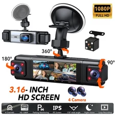 360 Degree View 4 Channel Dash Cam Front and Rear Inside Left Right Dash Camera