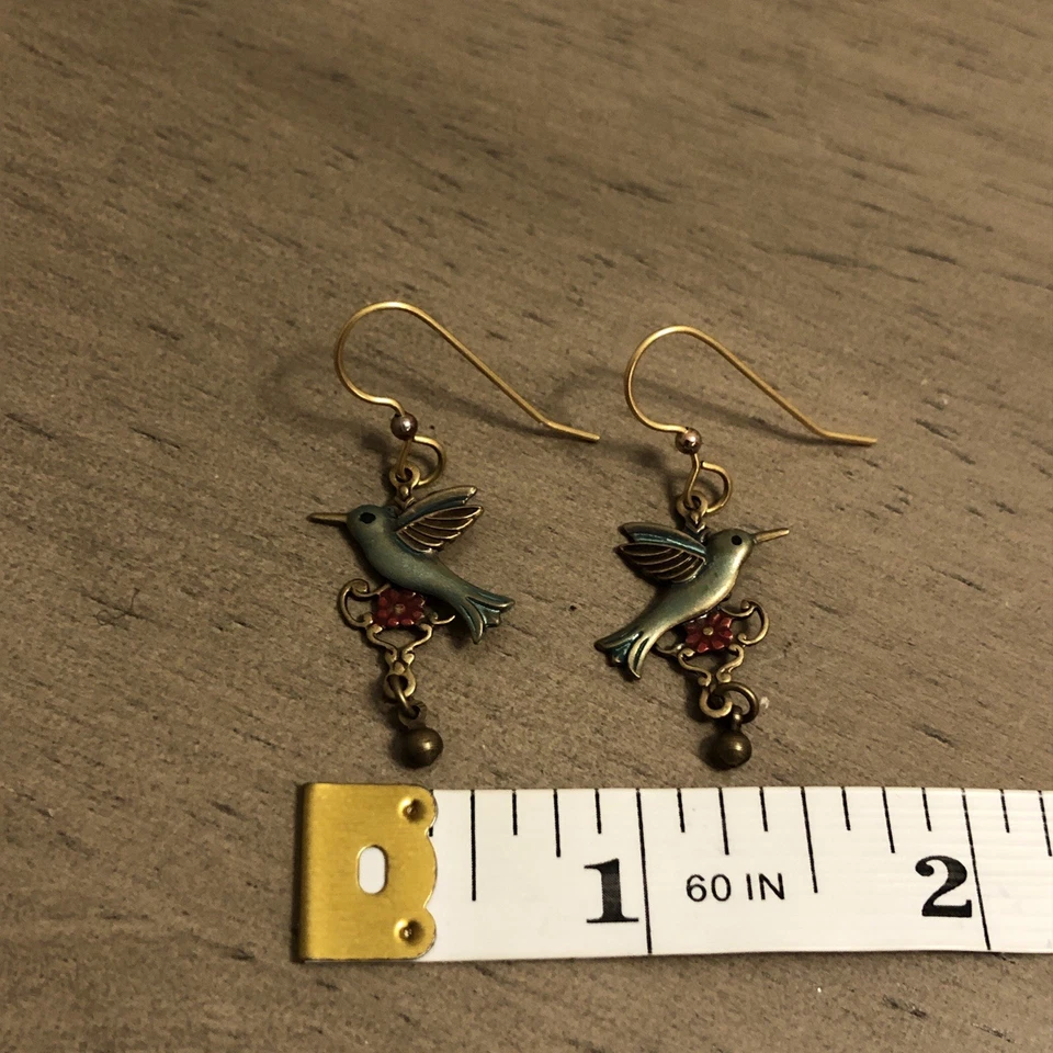 Pendientes Colibrí - Estilo Retro - Colorido Tono Bronce Foto 4 de 4