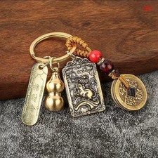 Zodiac Brass Gourd Five Emperors Mouse Rat Keychain Metal Fengshui Money