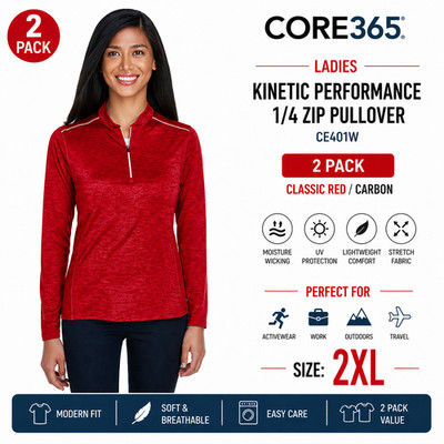 Womens 2XL Quarter Zip Pullover 2 Pack Core 365 CE401W Red Carbon Active